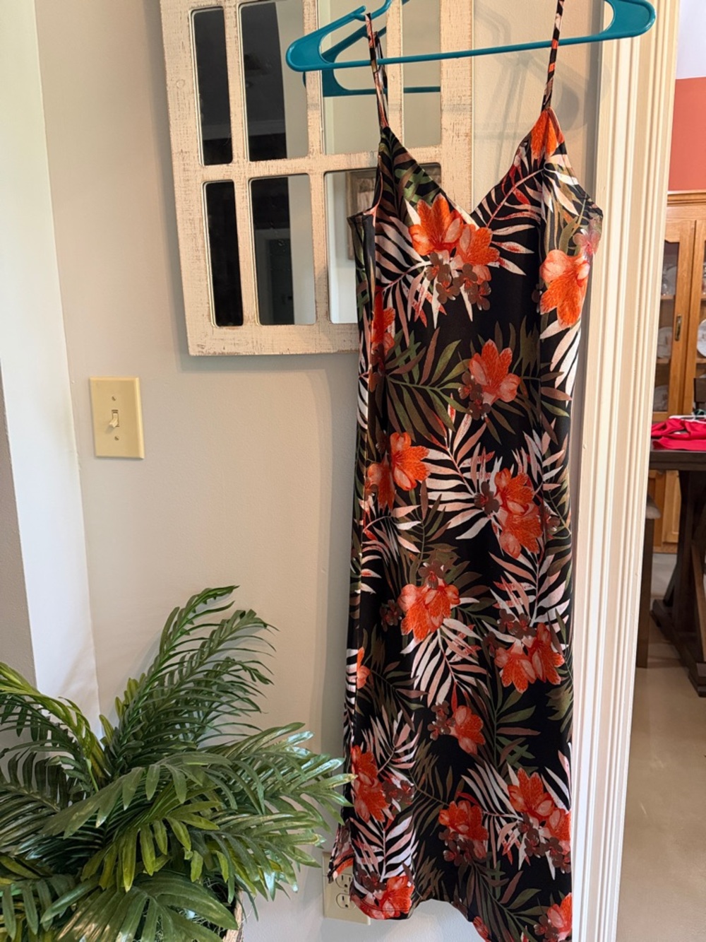 Hot Kiss Black Floral Slip Dress with Orange Blooms